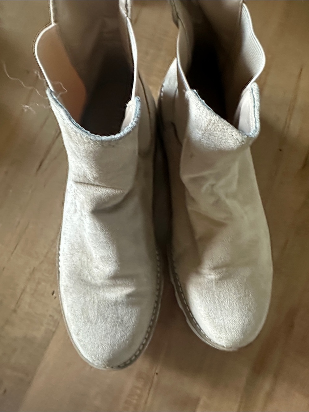 Chinese Laundry Light Taupe Suede Ankle Booties